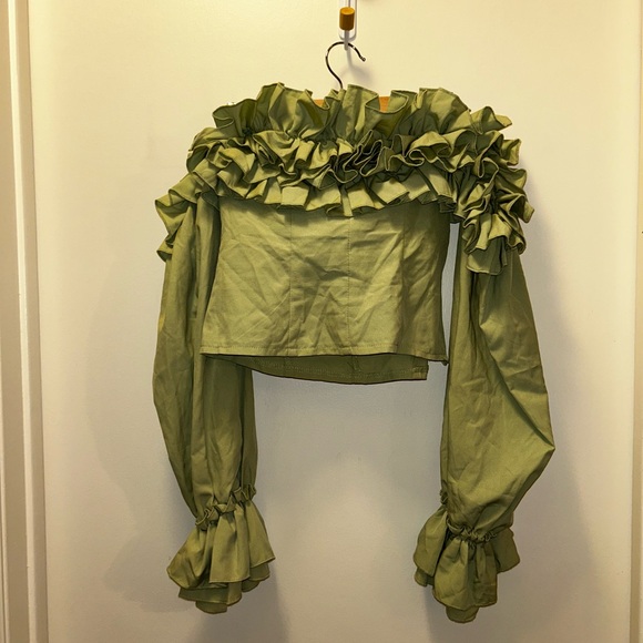 PrettyLittleThing Olive Ruffled Blouse - Picture 2 of 3